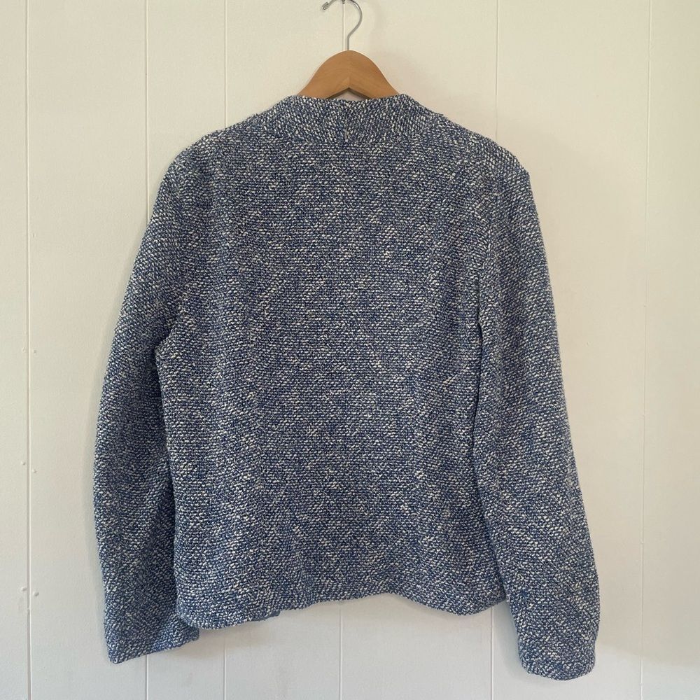 Talbots Open Front Waterfall Blazer Jacket Blue Tweed Boucle Cotton Size Large - Picture 4 of 15